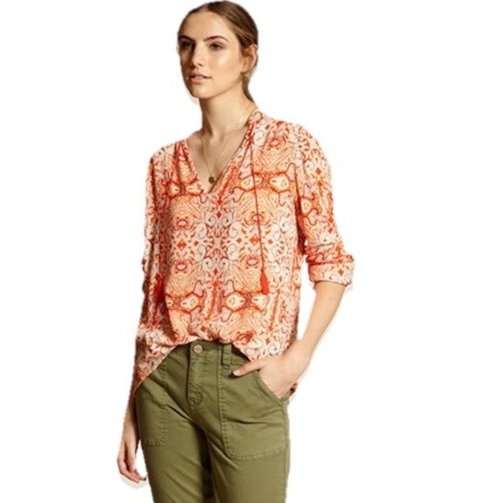 Sanctuary Paisley Boho Top Size XS Blousant Tunic Orange
